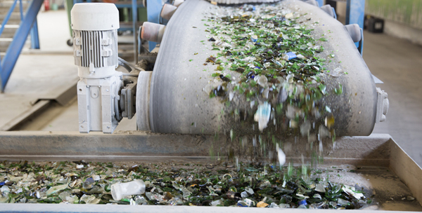 Glass is shattered into smaller pieces to make the recycling process more efficient