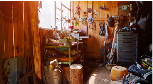 cluttered shed full of old tools