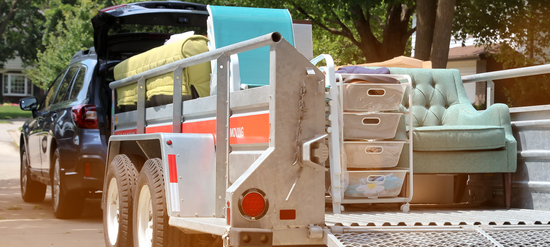 furniture loaded onto U-Haul trailer